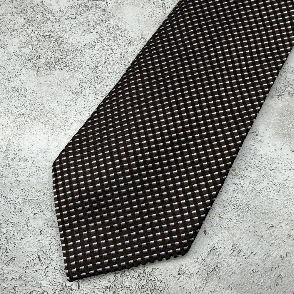 Jones New York Tie Mens One Size Brown Geometric 100% Silk Made In China Necktie